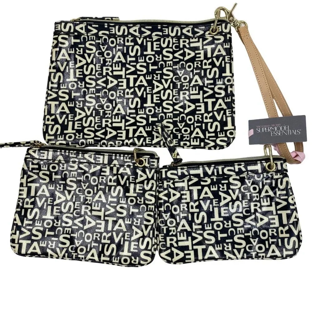 VICTORIA'S SECRET‎ SUPER MODEL ESSENTIALS SET OF THREE COSMETIC BAG NWT